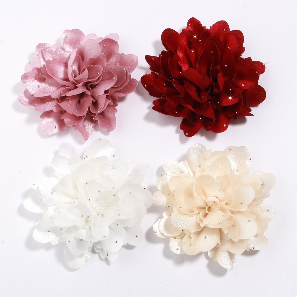 New Arrival Handmade Fabric Rose Flower with Rhinestones Crystal Flowers Elegant