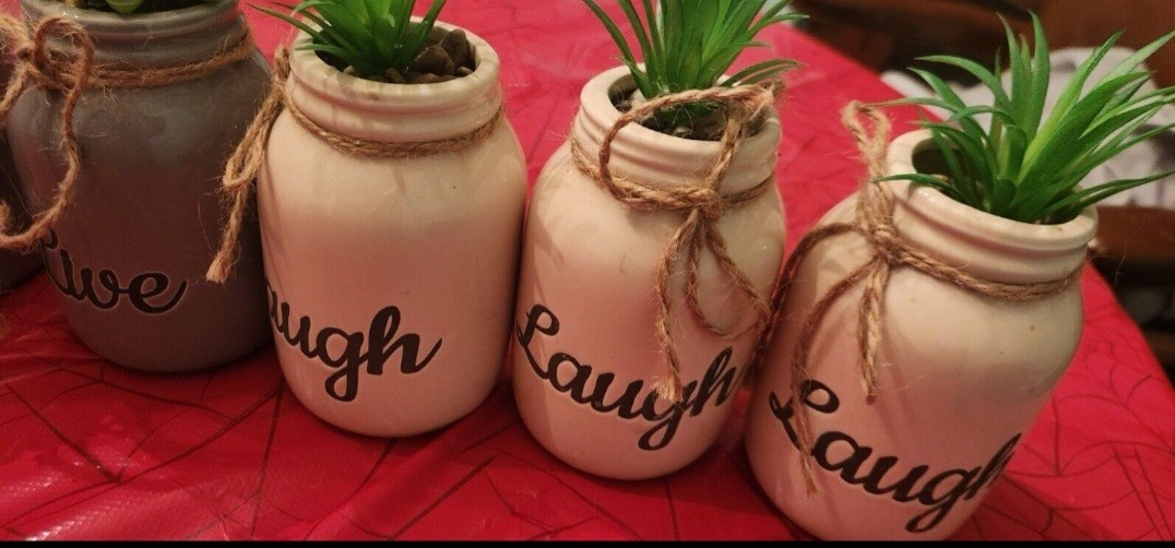 5 Pc Faux Plant “Live And Laugh” Set