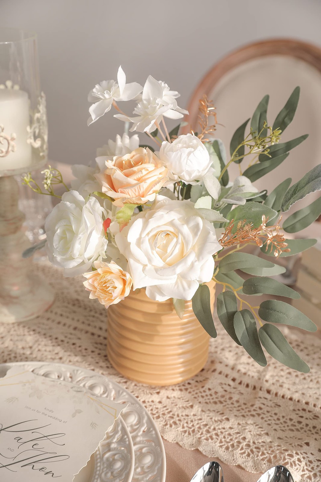 White Artificial Flowers Combo Silk Mix Fake Leaf Wedding Bouquets Baby Shower