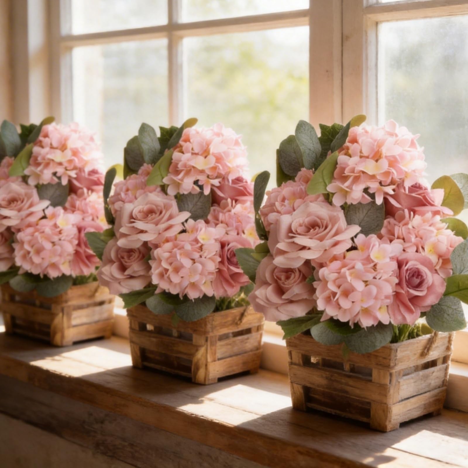 11.8’’ Tall Standing Artificial Flowers, 4Pcs, Dusty Pink