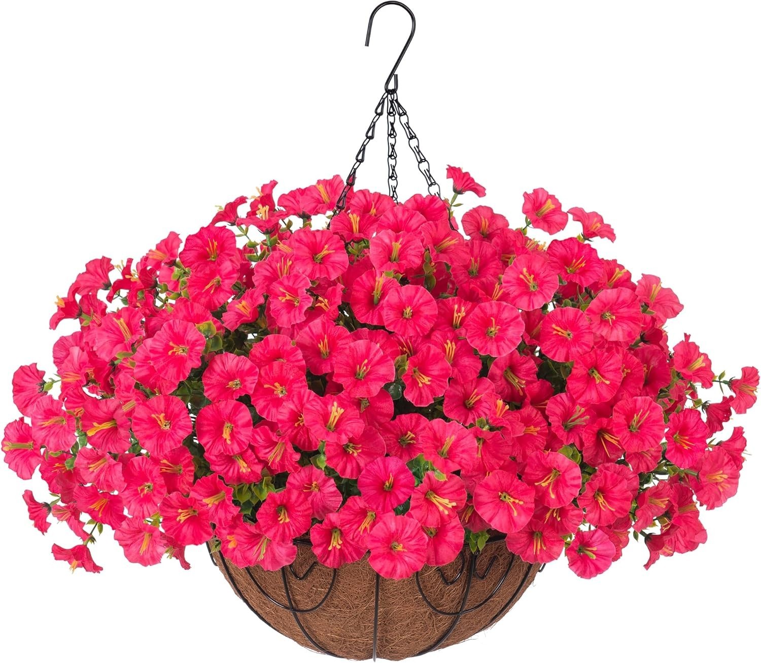 Artificial Faux Hanging Plants Flowers Basket for Outdoor Outside Spring Summer