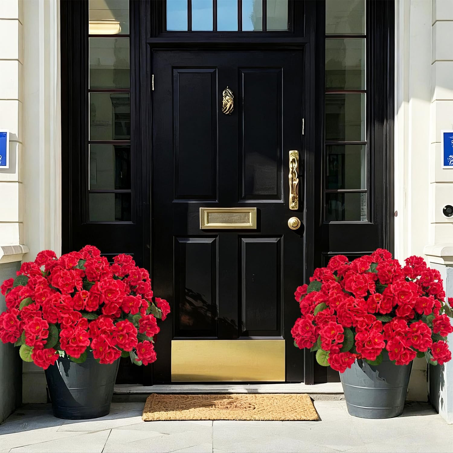 Artificial Geranium Flowers for Outdoors, Fake Silk Flowers UV Resistant Faux Ge