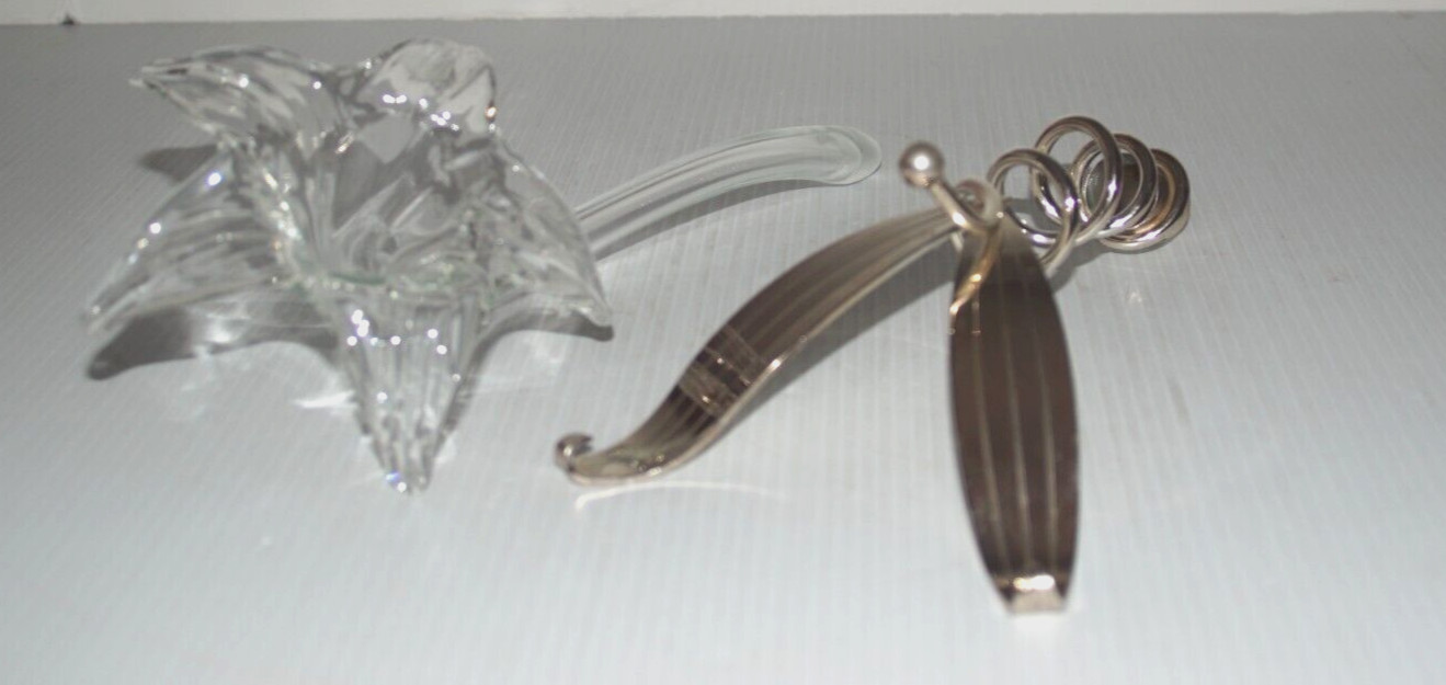 Vintage Blown Clear Glass Flower & Silver Plate Stand/Holder, 12″ Art Deco Syle
