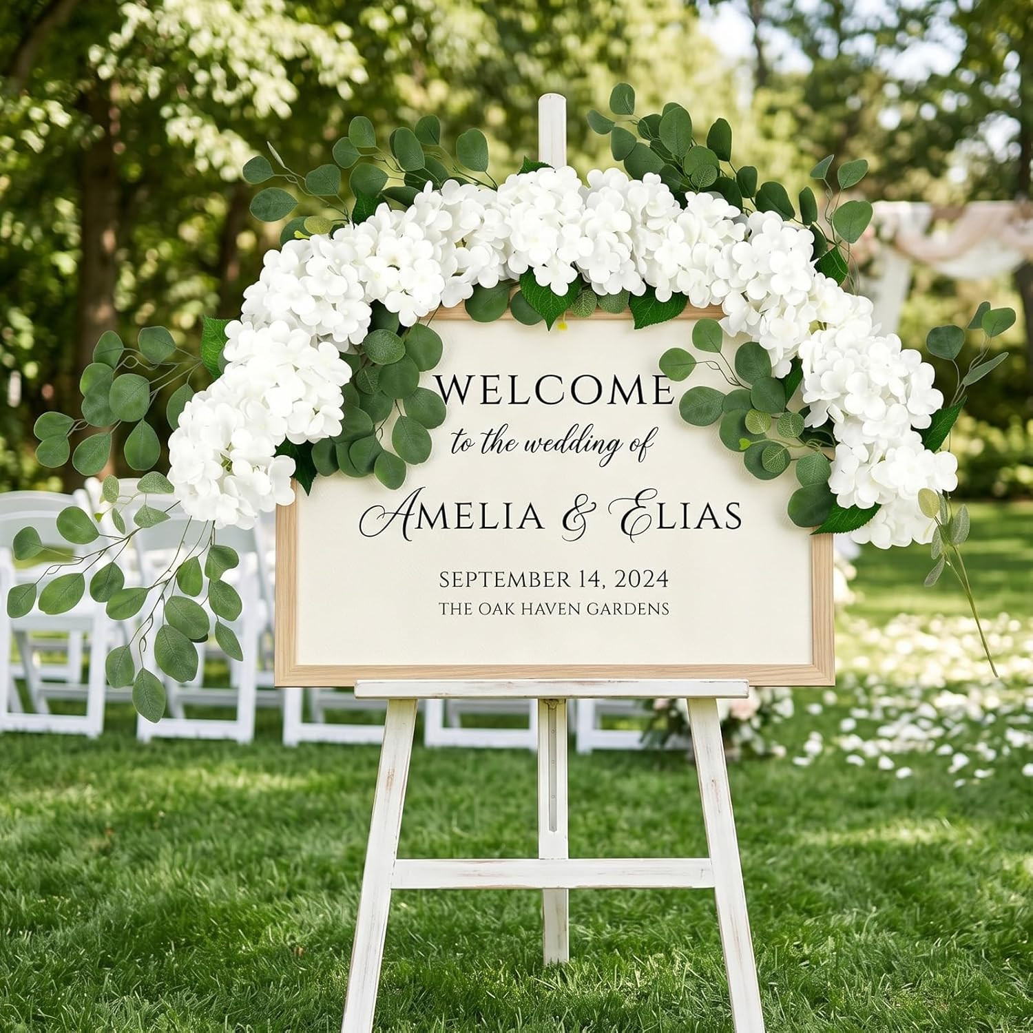 Auihiay Artificial Hydrangea Flower Garland, 2 Pcs Total 12Ft Wedding Arch Flowe