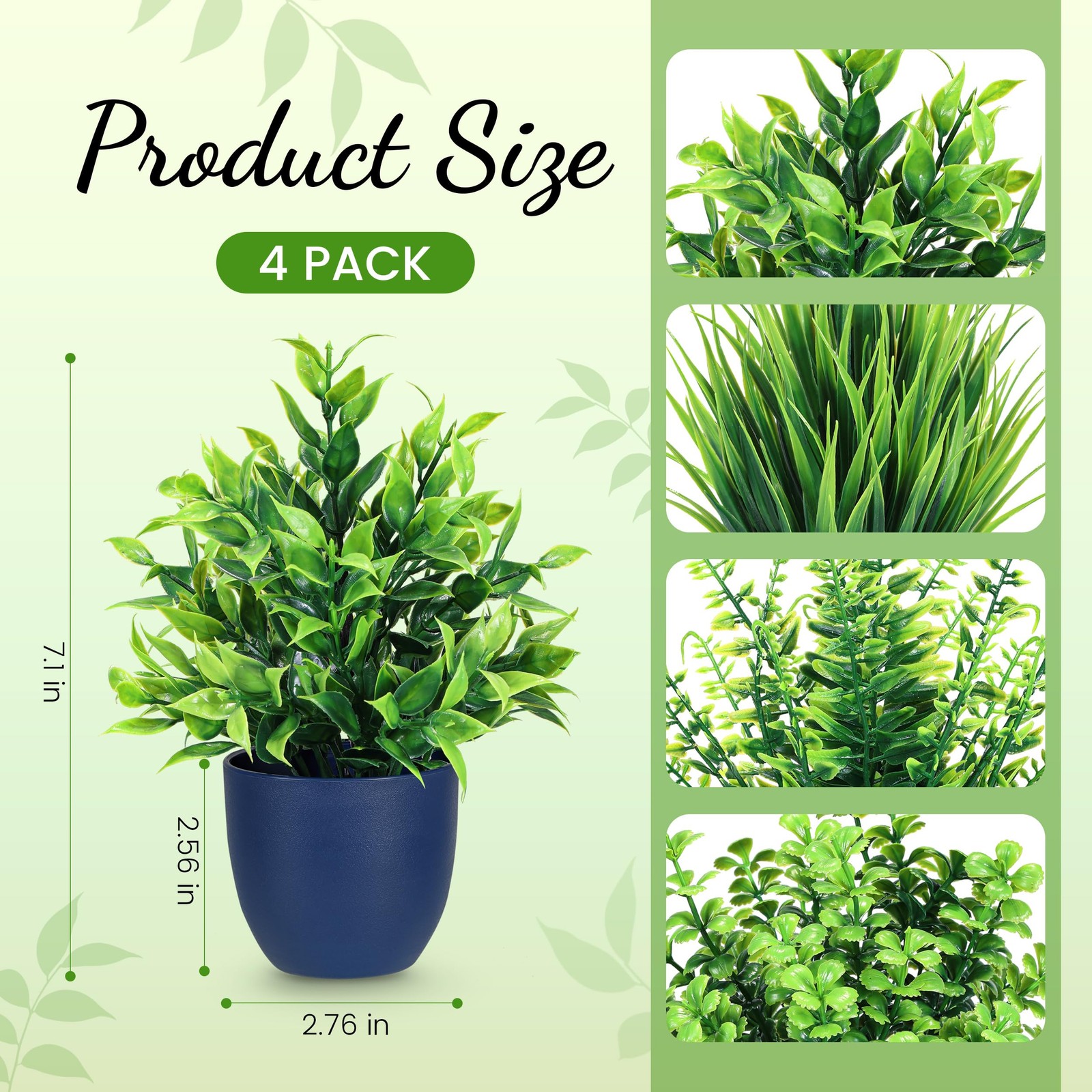 Der Rose 4 Pack Fake Plants Small Artificial Plants in Blue Pots Faux Plants