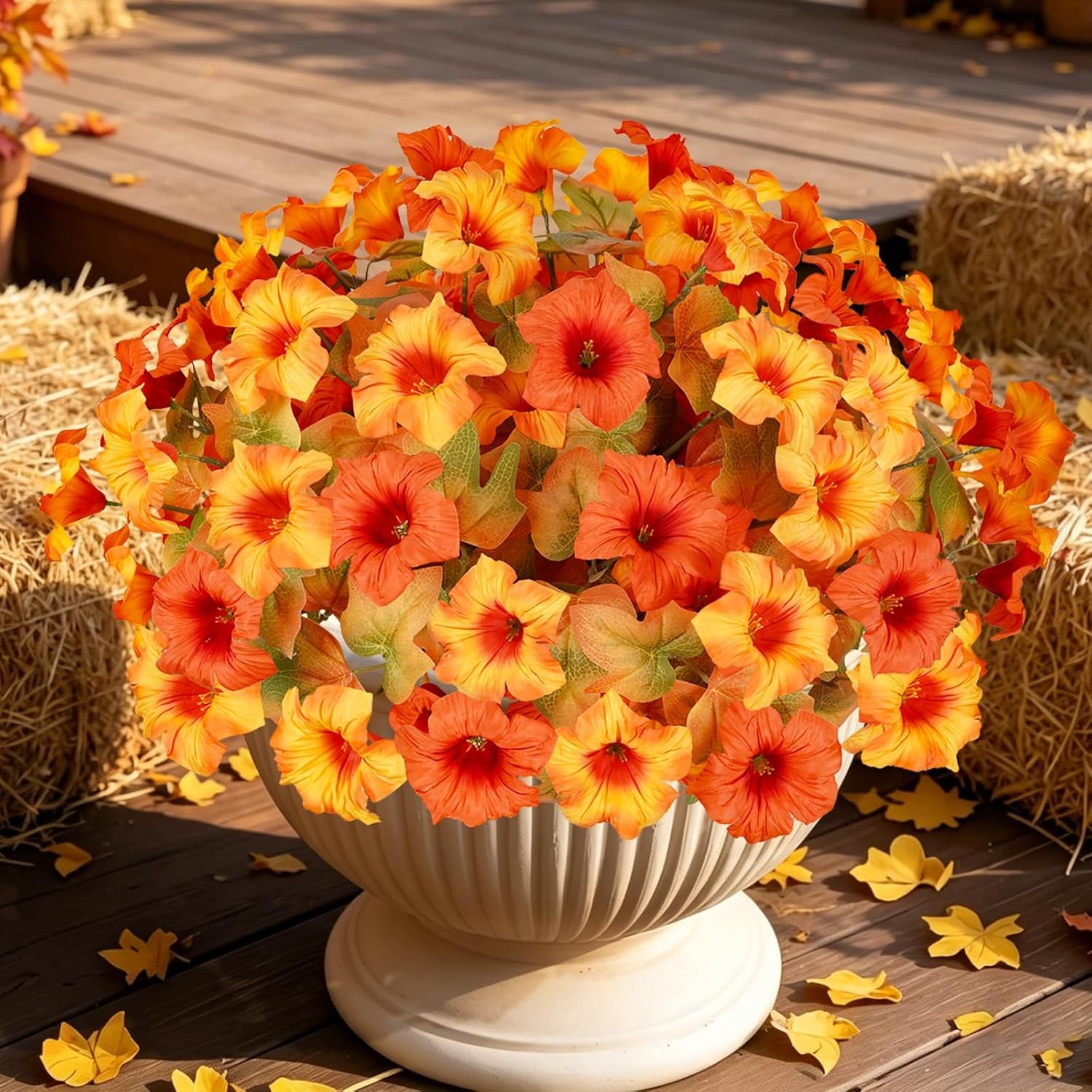 Artificial Fall Flowers for Outdoors, Faux Petunias Autumn Decoration, New Gift