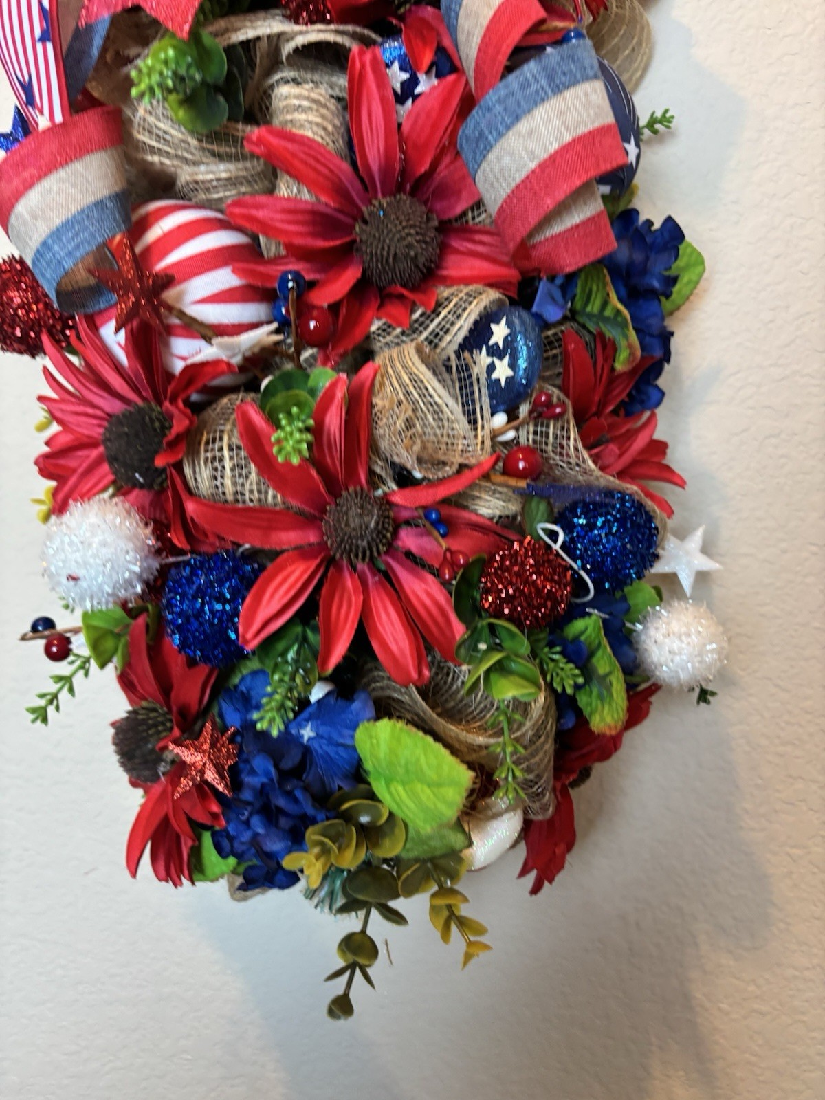 Patriotic Swag Wreath Red White Blue 4th July Door Decor Americana Bow