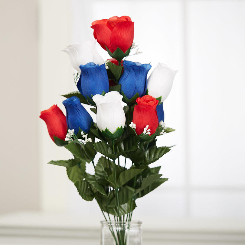 Set of 4 Red, White and Blue Patriotic Artificial Rose 20″ Floral Bushes