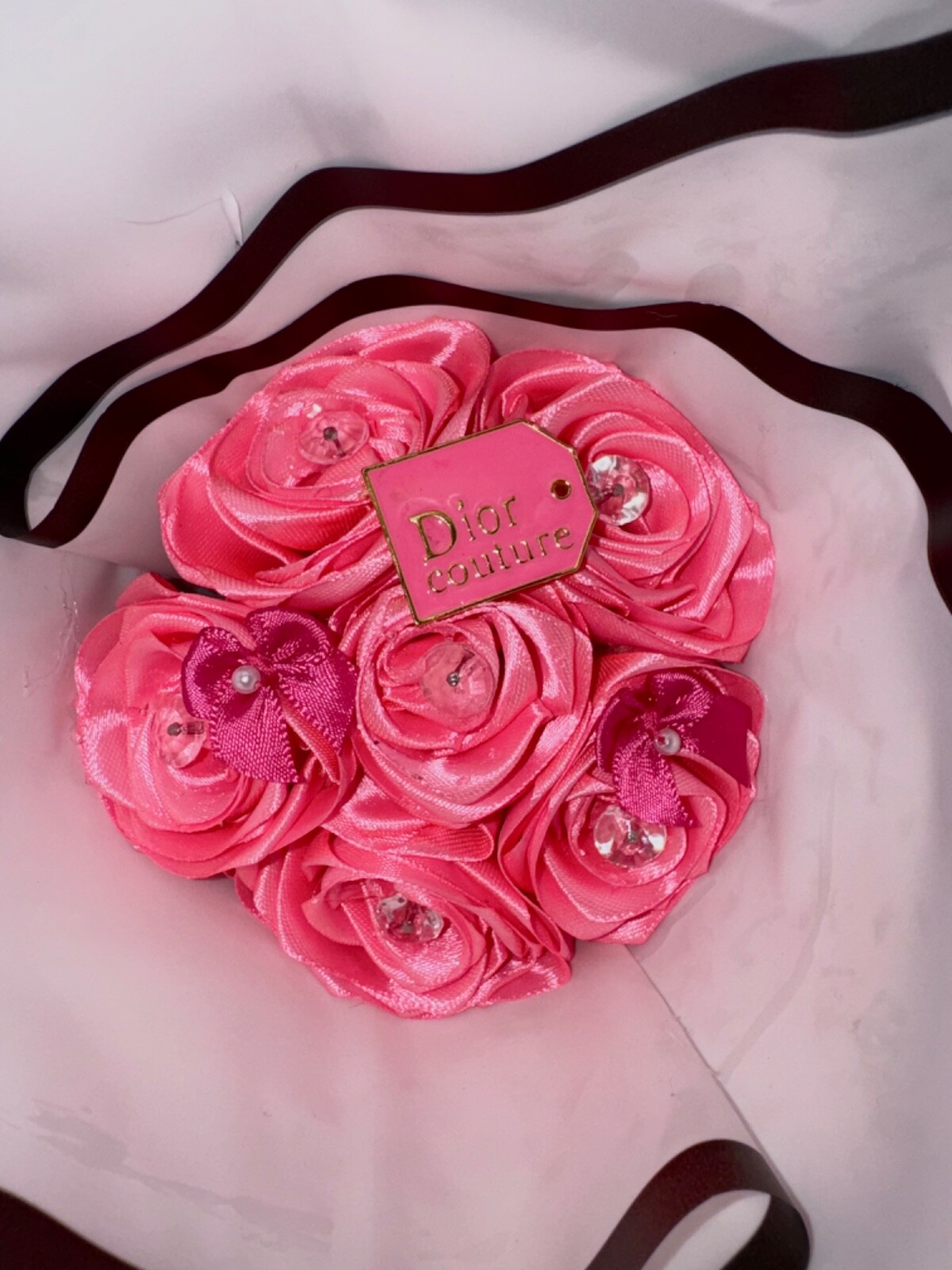 Ribbon rose bouquet, bouquet, flowers, roses, multiple sizes, multiple colors