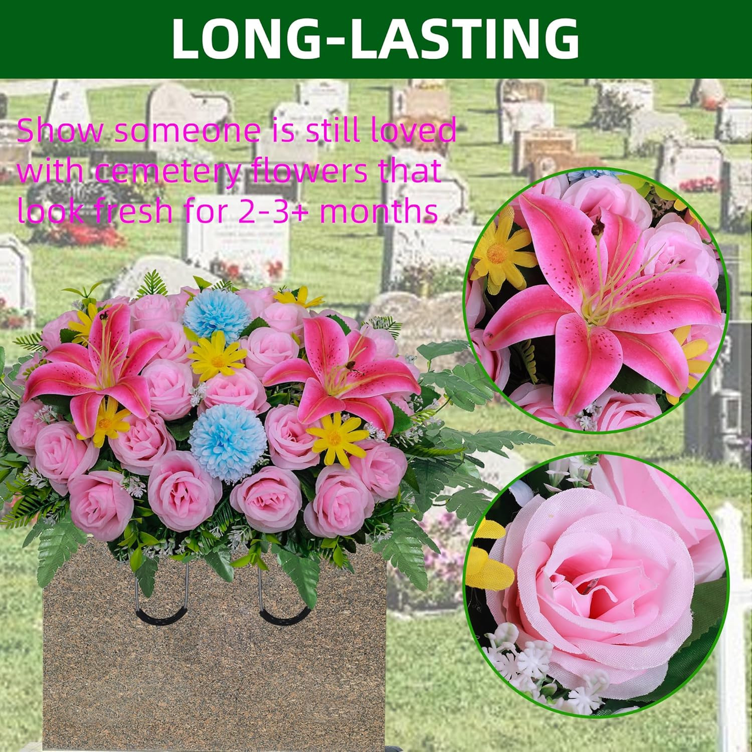 Artificial Cemetery Flower Saddles,Headstone Saddles for Graves,Lily Rose Flo…