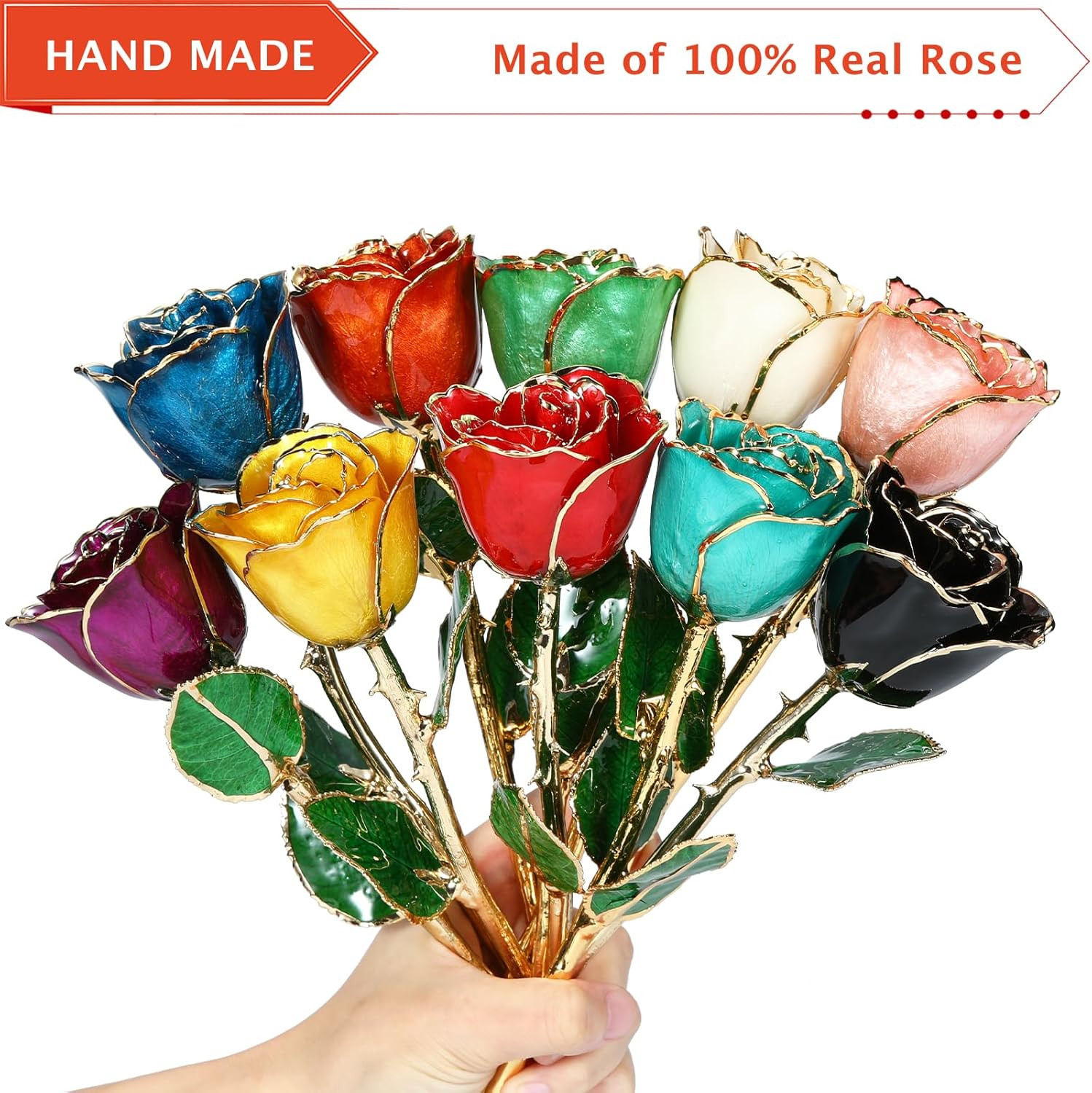 24K Gold Dipped Rose Made from Real Rose – Unique Design for Anniversary, Valent
