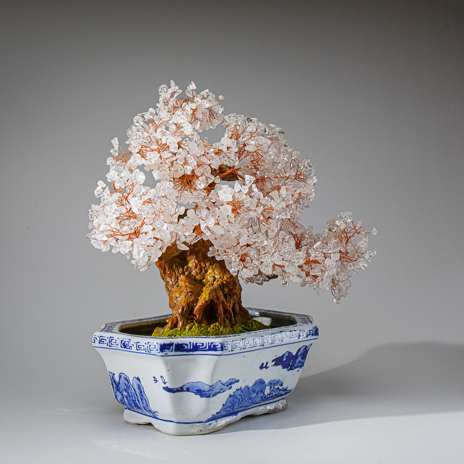 Genuine Quartz Gemstone Bonsai Tree in Oval Ceramic Pot (13” Tall)