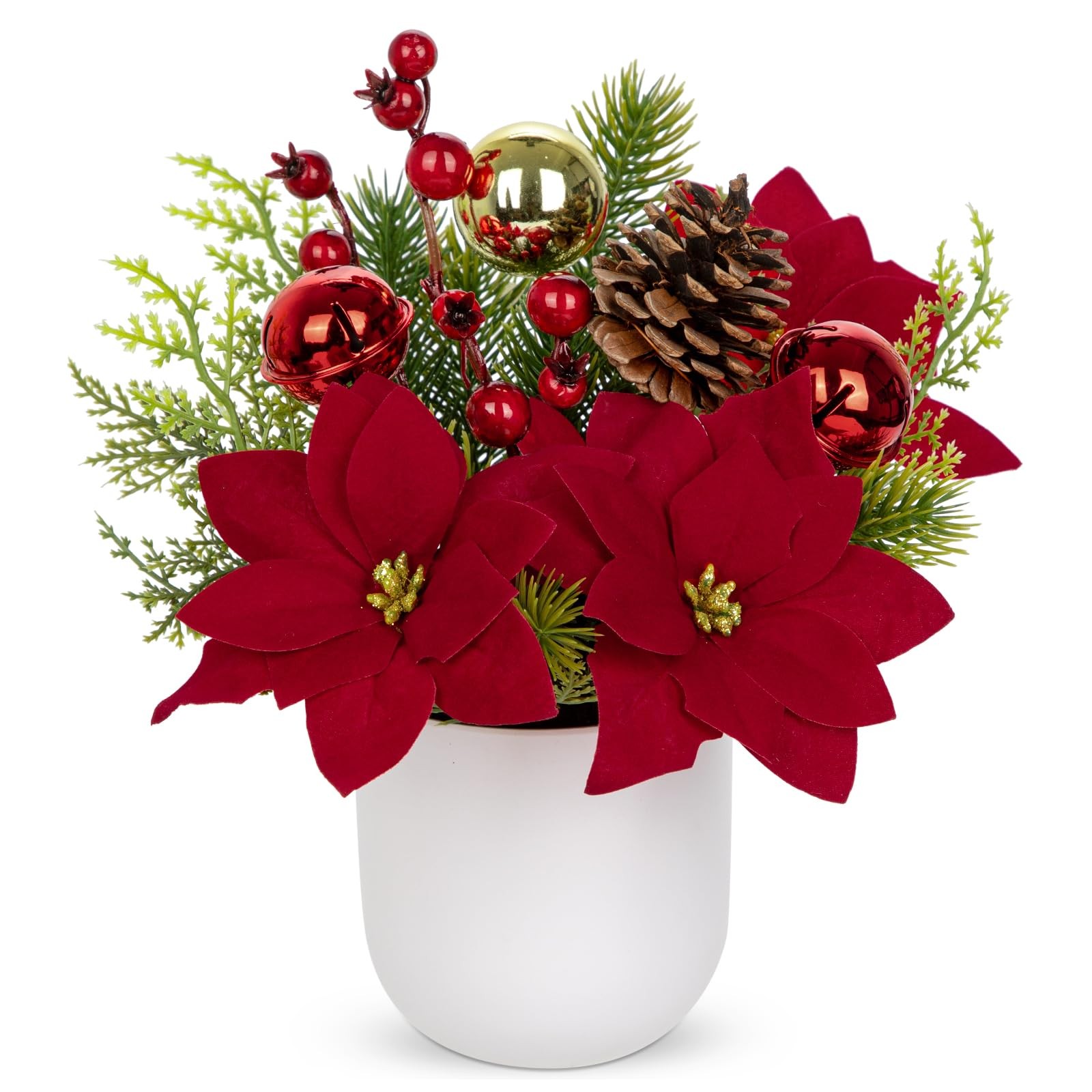 Small Christmas Tree Artificial Potted – 9″ Mini Fake Poinsettias Plant Table…