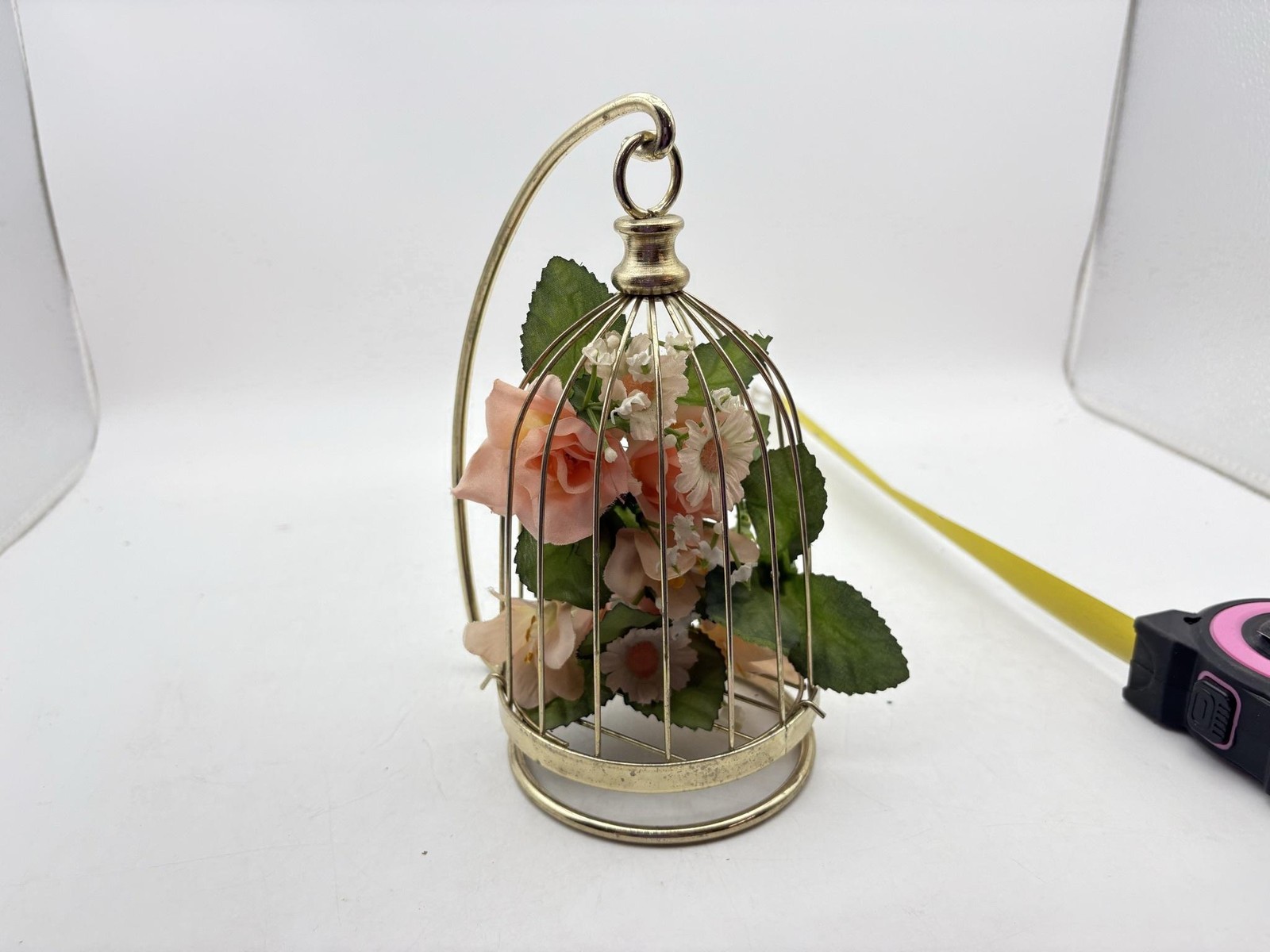 Metal Birdcage Artificial Rose Daisy Houseplant With Stand 8″ Floral Decor