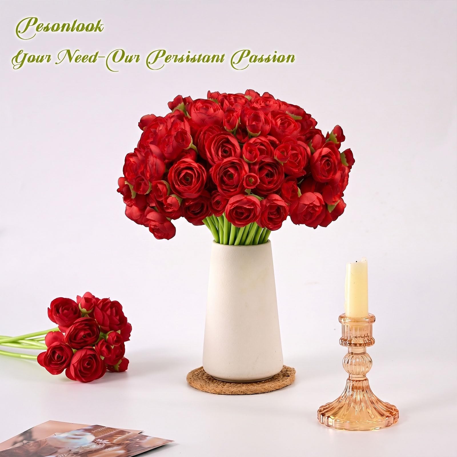 48 Pcs Ranunculus Artificial Flower,Red Faux Silk Mini Ranunculus Flowers Bul…