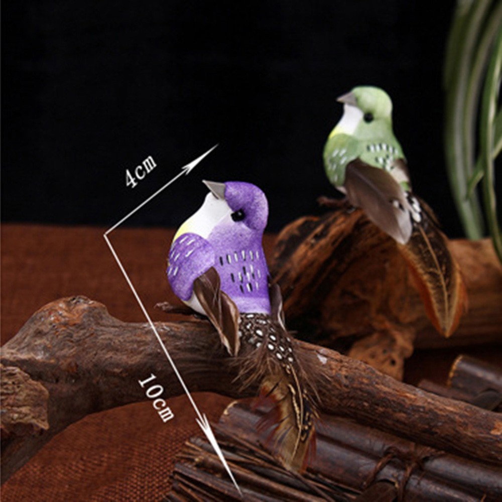 Green Artificial Simulation Bird Tree Ornaments Realistic Feather Birds