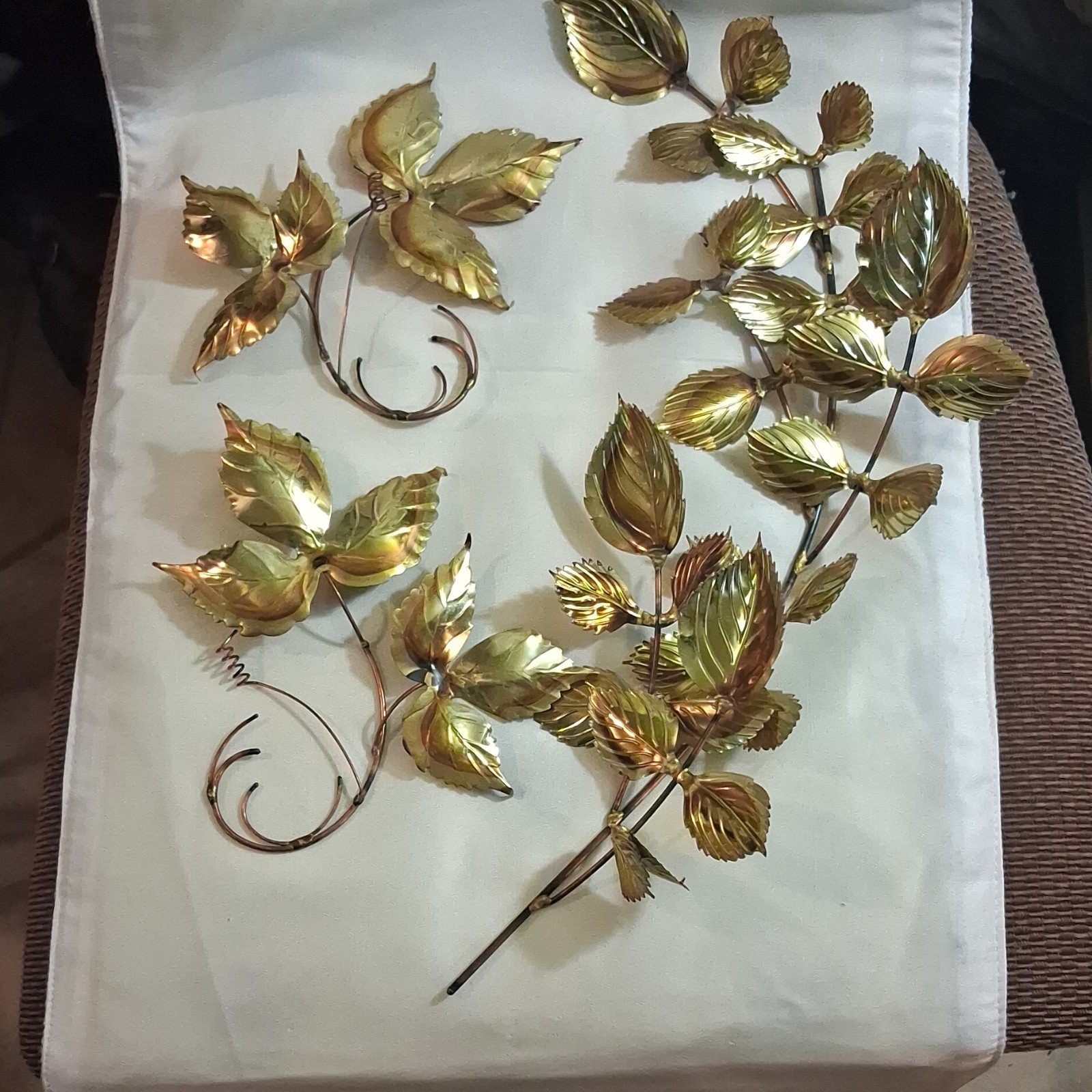 Vintage Brass And Copper Leaf Wall Sculptures. Mid Century Modern Decor