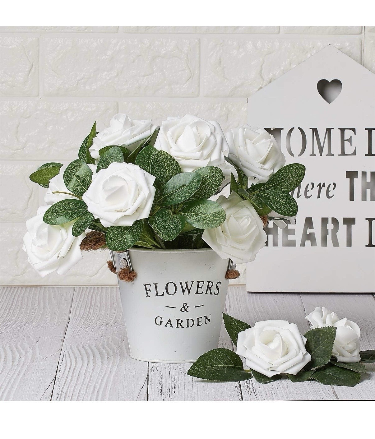 Floroom Artificial Flowers 25pcs Real Looking Ivory Foam Fake Roses with Stems