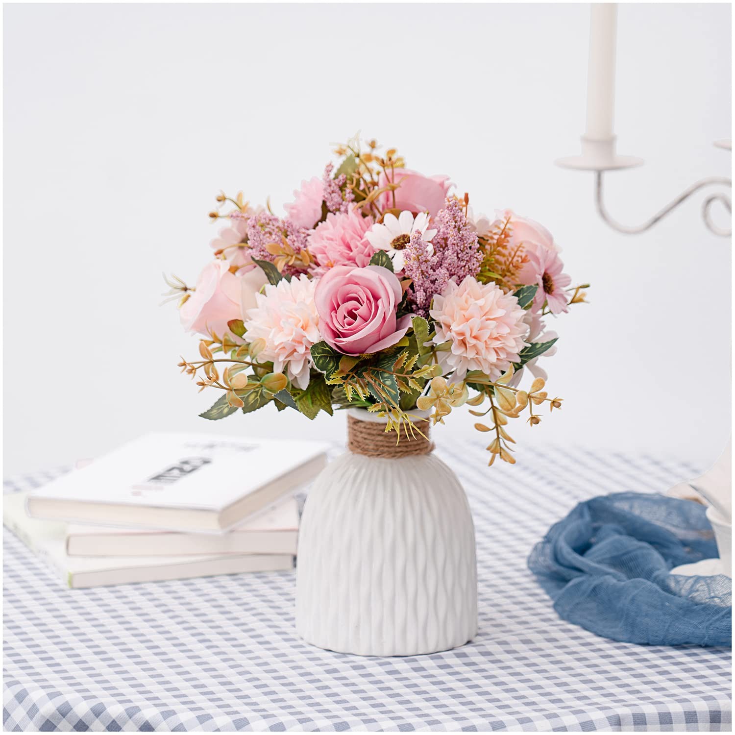 Fake Flowers in Vase, Artificial Pink Flowers in Vase for Decoration Faux Flo…