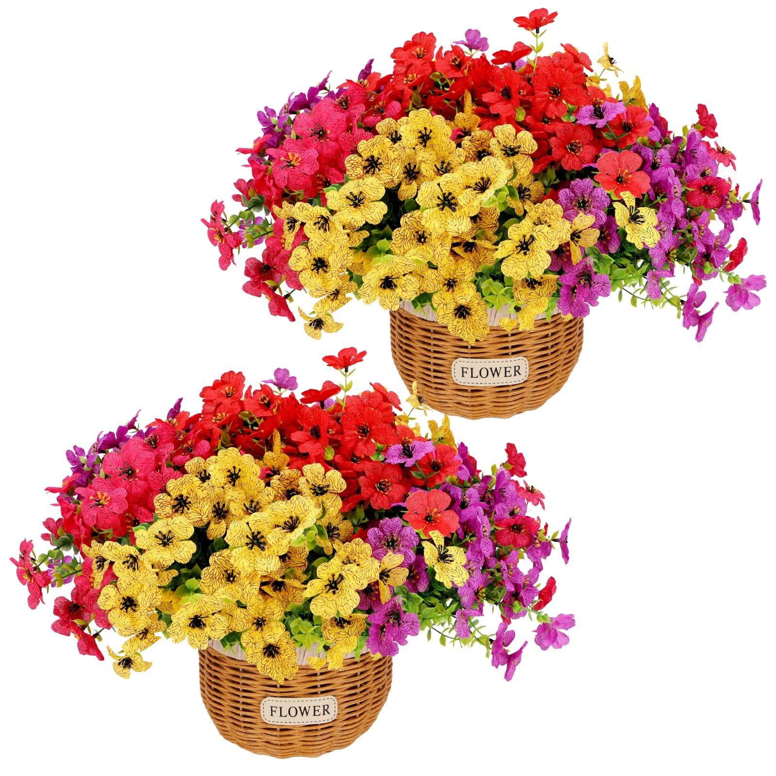 2-Pack Artificial Potted Mums with Rattan Baskets for Table Decor