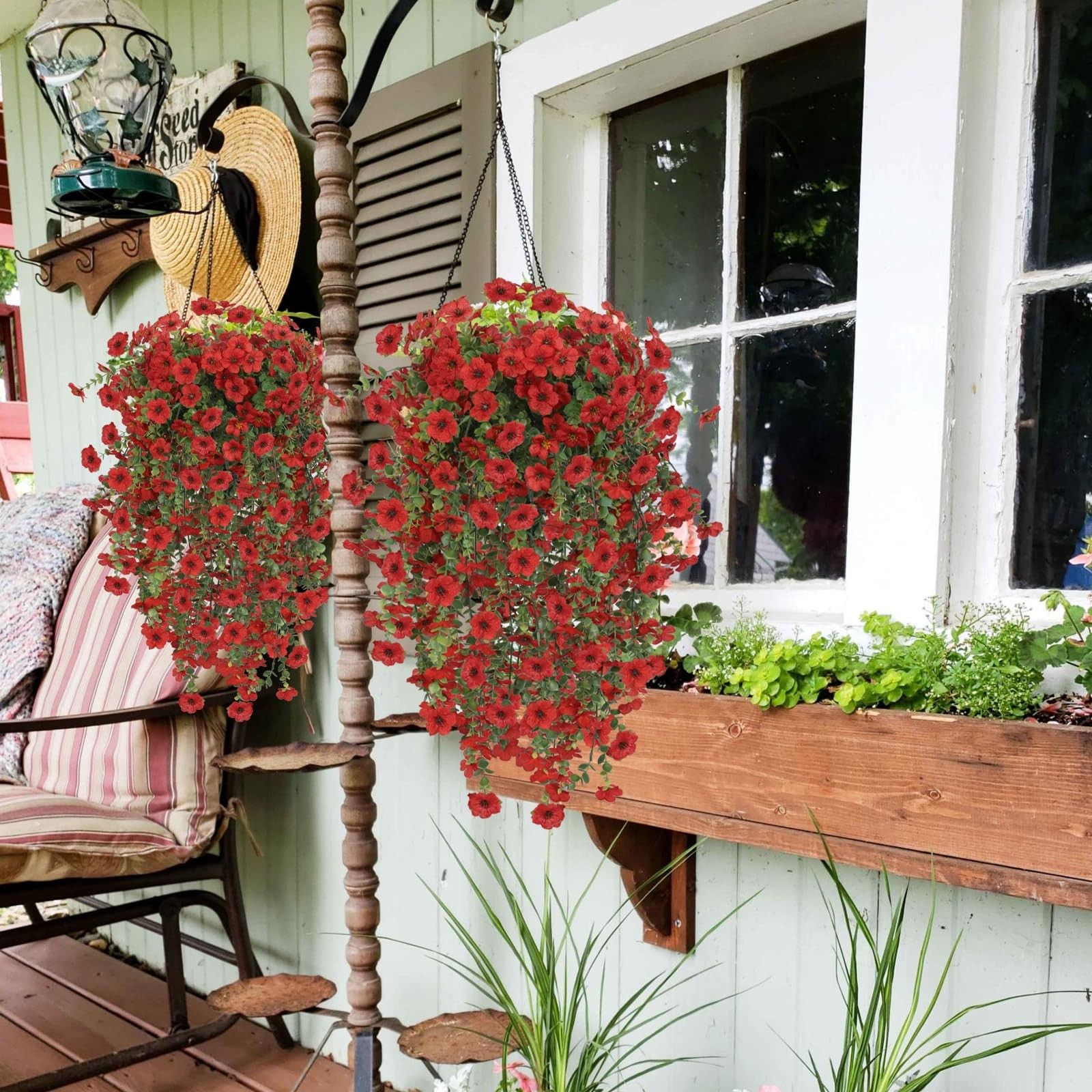 3PCS Artificial Flowers for Outdoors, UV Resistant Fake Hanging Flowers Reali…
