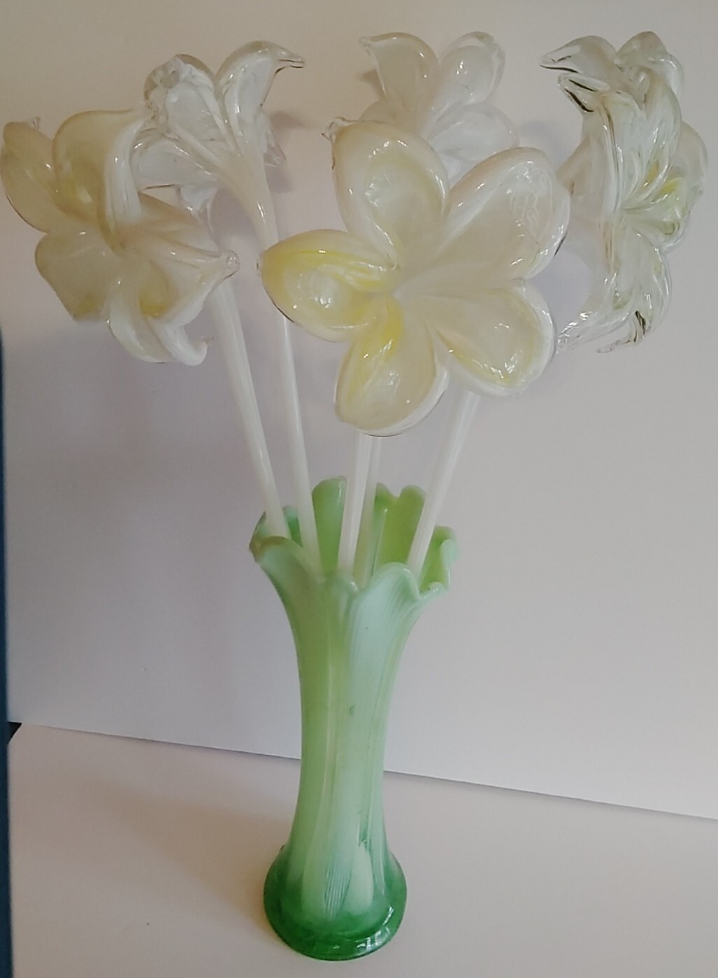 Vintage Royal Gallery YELLOW BROWN WHITE Long Stem Glass Flower *SET 6*