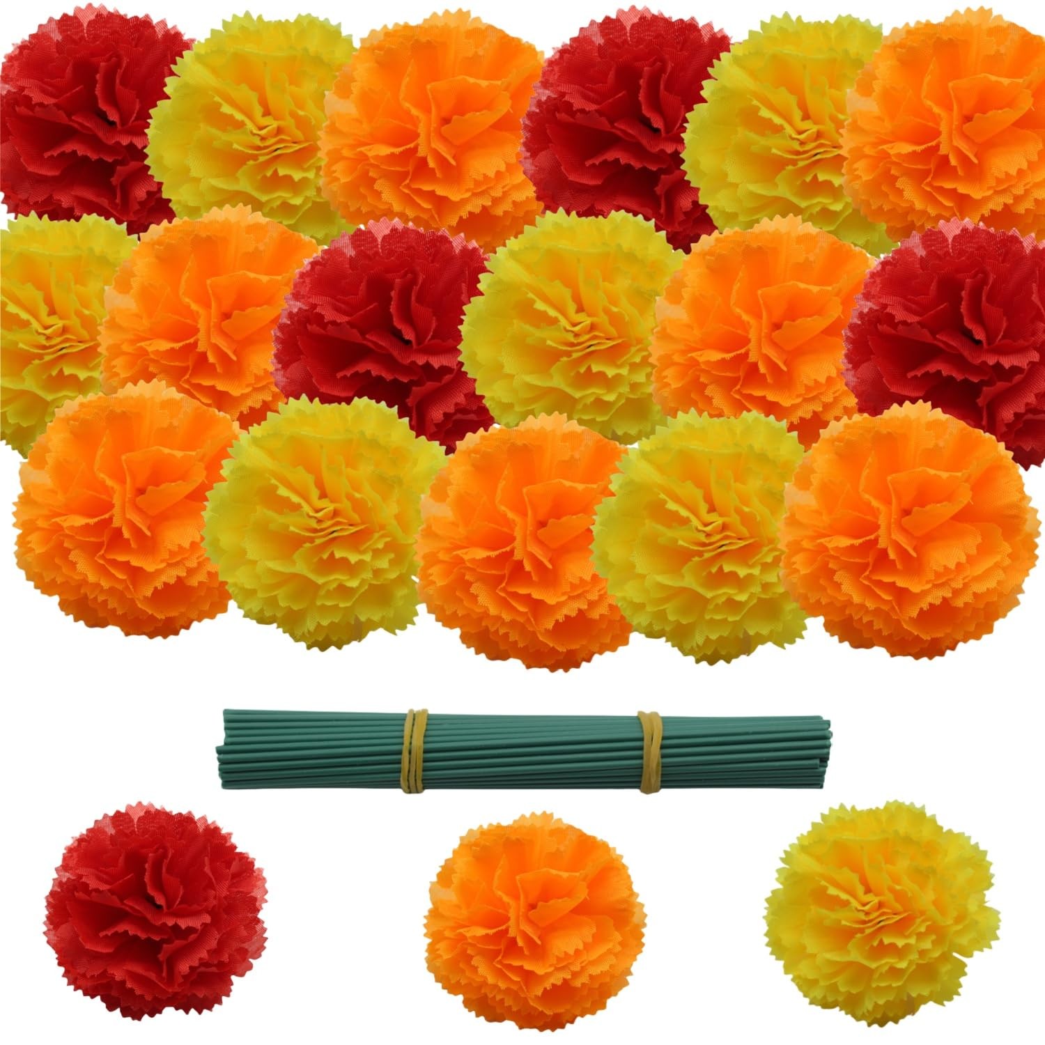 Marigold Artificial Flowers, 60Pcs Marigolds Faux Flower, Fake Marigolds Silk…