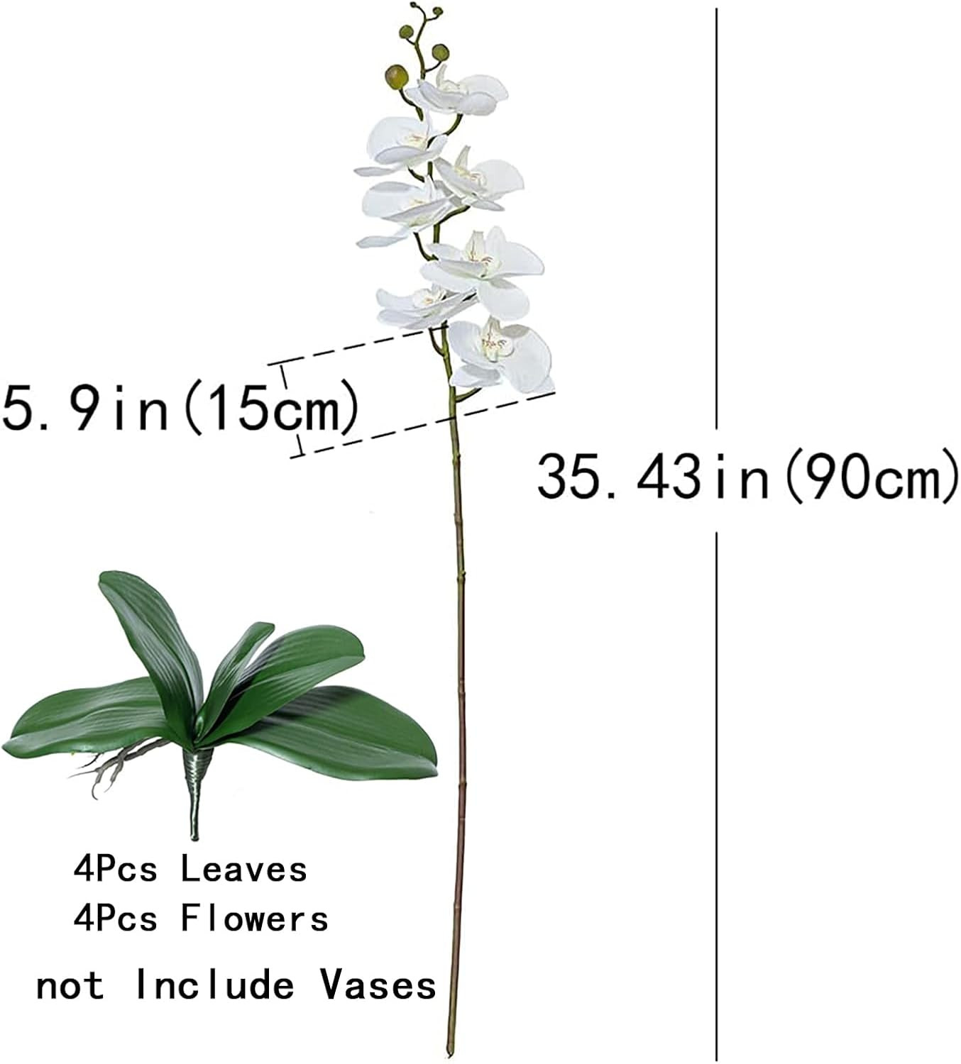 35″ Artificial Orchid Plant – 4 Pcs Real Touch Phalaenopsis Flowers for Home Dec