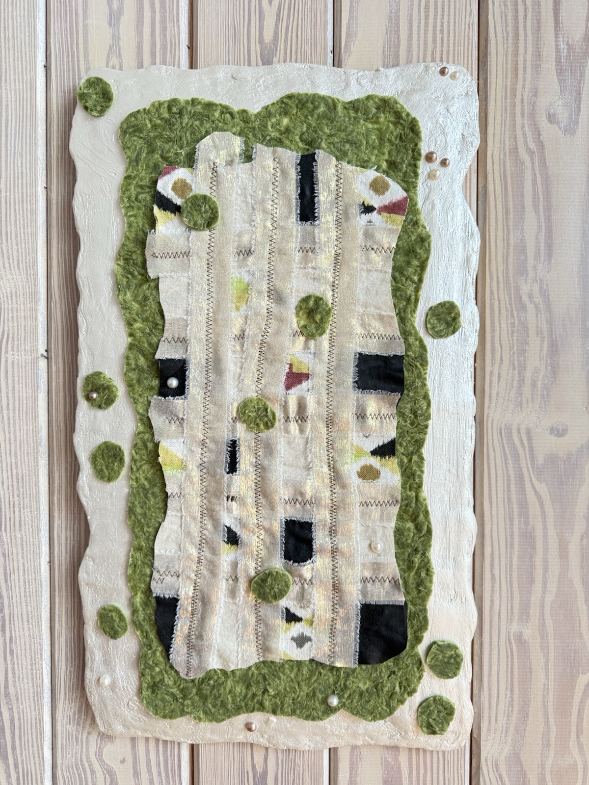 Handmade Textured WallArt Recycled Yarn Fabric Neutral Abstract Fiber Art 24×14”