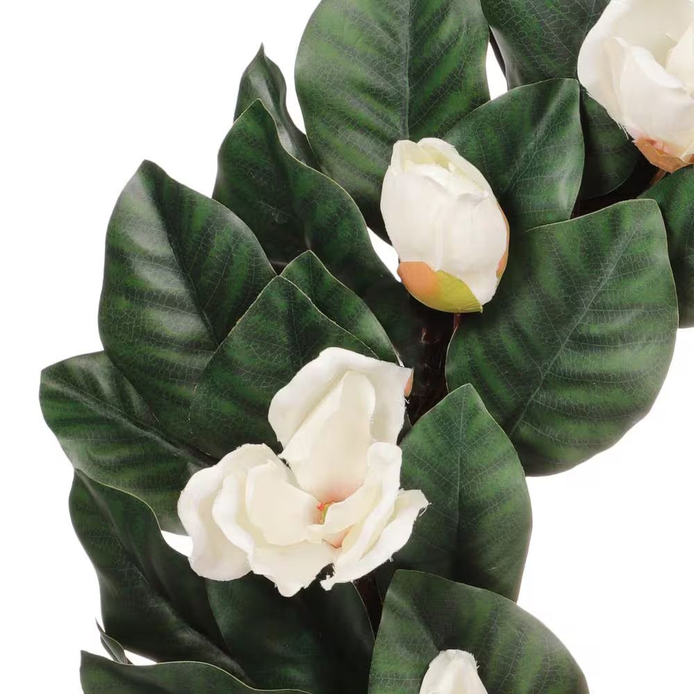 24 In. Artificial Magnolia Floral Spring Wreath with Green Leaves