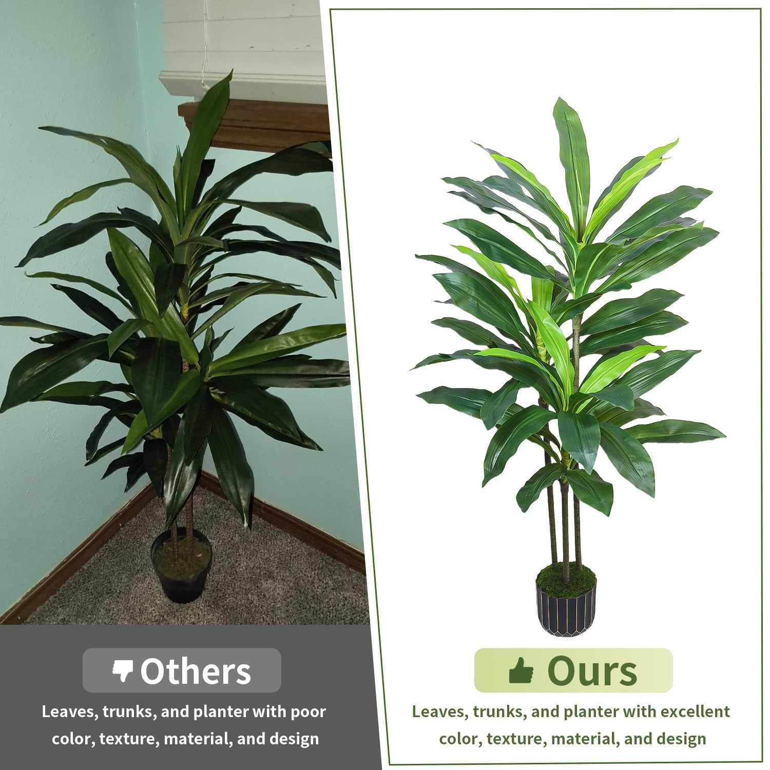 Artificial Dracaena Tree 48in – Fake Plants Tree with Black Planter – Faux Yu…