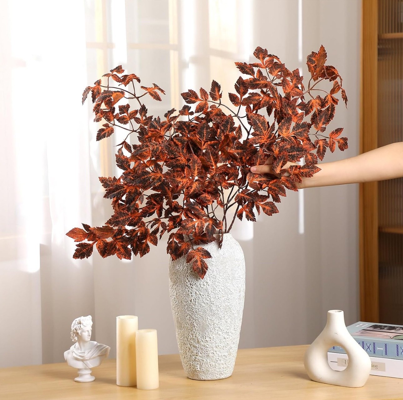 6 Pack Artificial Cimicifuga Plant Leaf Spray Faux Plum Cimicifuga Ramosa Lea…