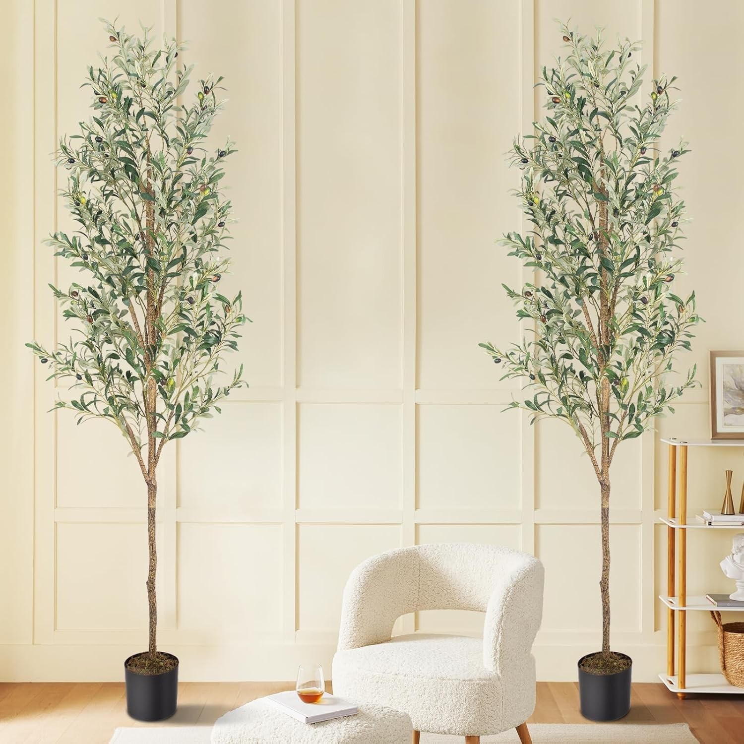 Artificial Fake Olive Tree 7FT Tall 2Pack Faux Silk Olive Tree for Home Livin…