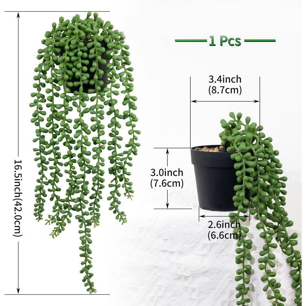 16.5 In. Green Indoor Artificial String of Pearls Plant with Black Pot Realistic