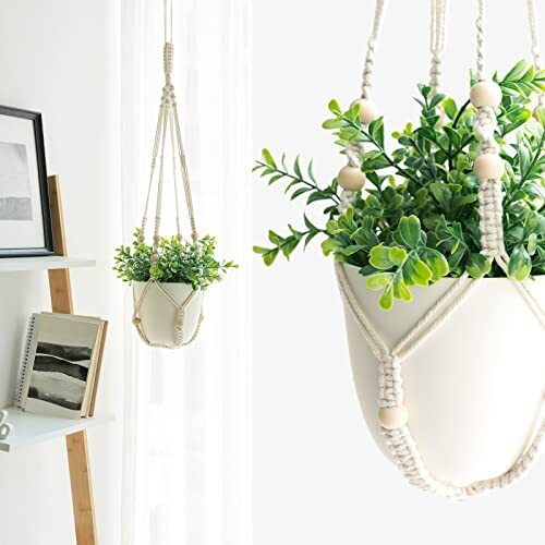 Fake Hanging Plant with Pot, Hanging Plants Artificial Decor Macrame Medium 1