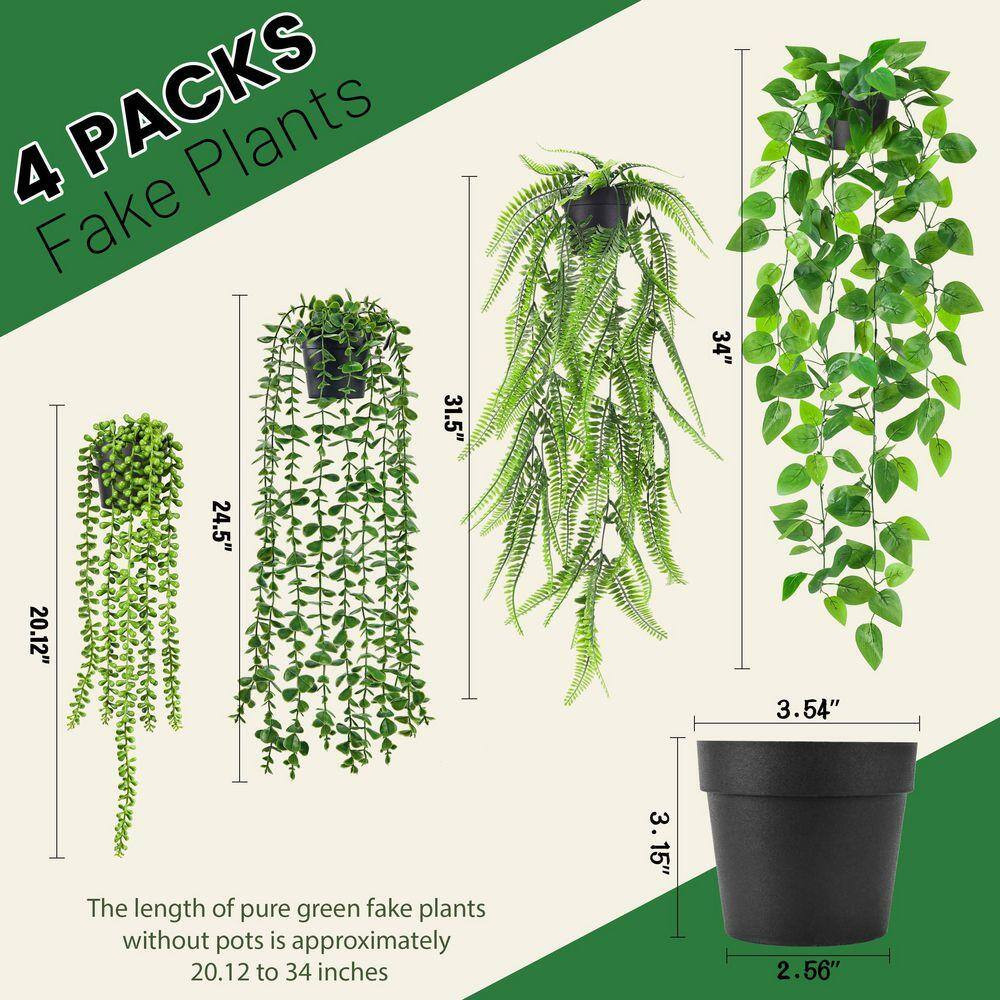 34 In. X 7.5 In. Green Artificial Hanging Plants Wall Sign Set with Plastic Mate