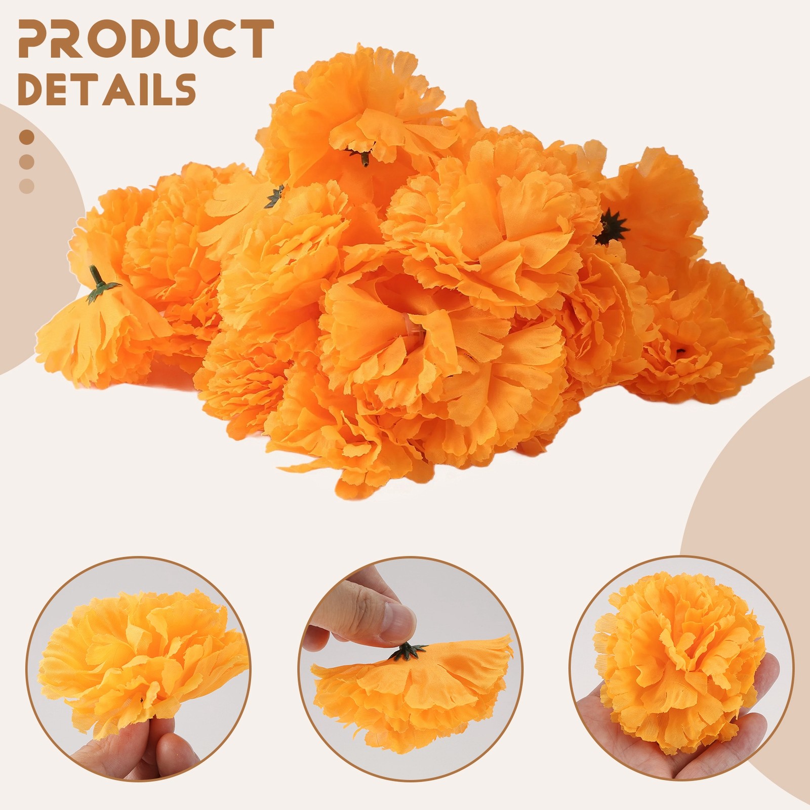 3.9inch Marigold Flowers Artificial Day of the Dead Flower 50Pcs Fake1340