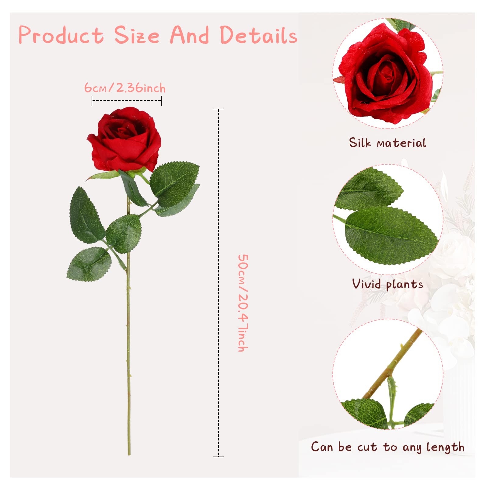 200 Pcs Artificial Roses Bulk with Long Stems, Silk Fake Roses for Wedding Ce…