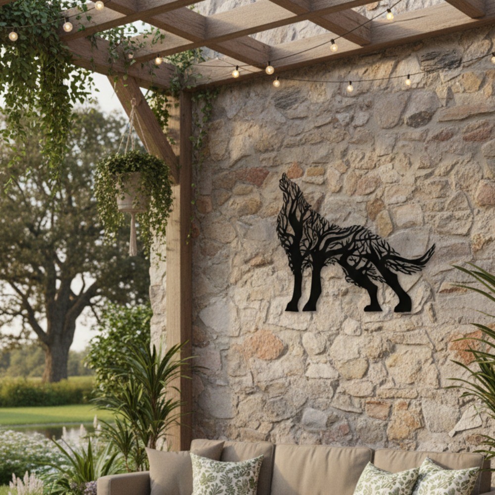 Unique Tree Branch Wolf Iron Wall Art – Elegant Living Room Decor Masterpiece