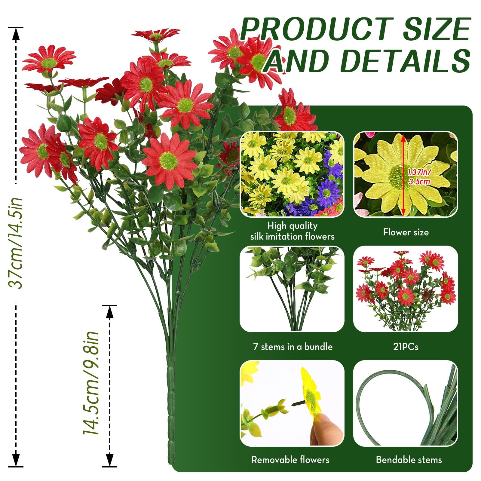 40 Bundles Artificial Daisies Flowers Fake Silk Plant for Indoor Outdoor Deco…