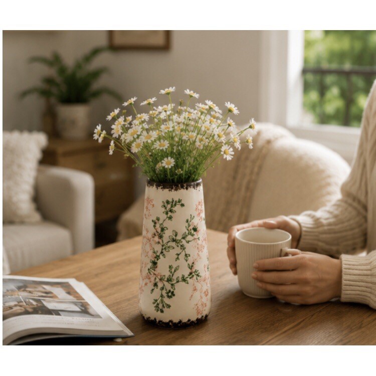 Small Ceramic Flower Vase Decorative Floral Farmhouse Table Centerpiece Vase