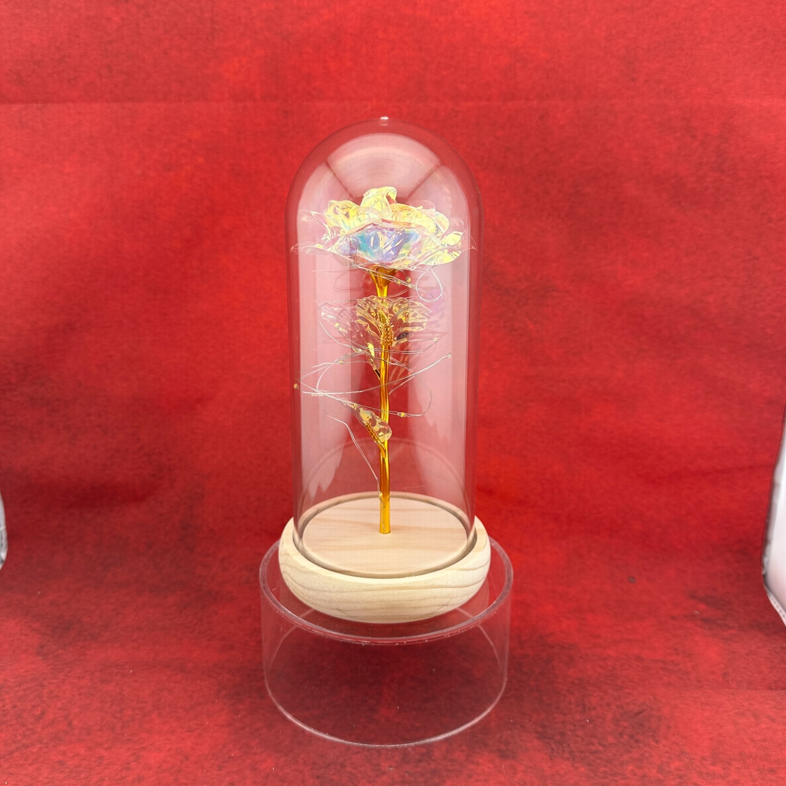 “ENCHANTED ROSE” FOIL FLOWER ENCASED IN A GLASS DOME WITH LED FAIRY LIGHTS