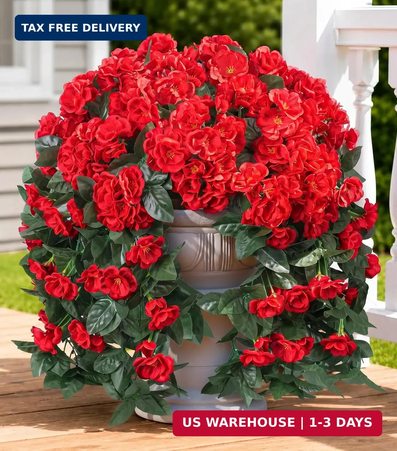 Artificial Flowers for Outdoors Fake Geraniums Summer Outside Decor, 2 PCS Red G