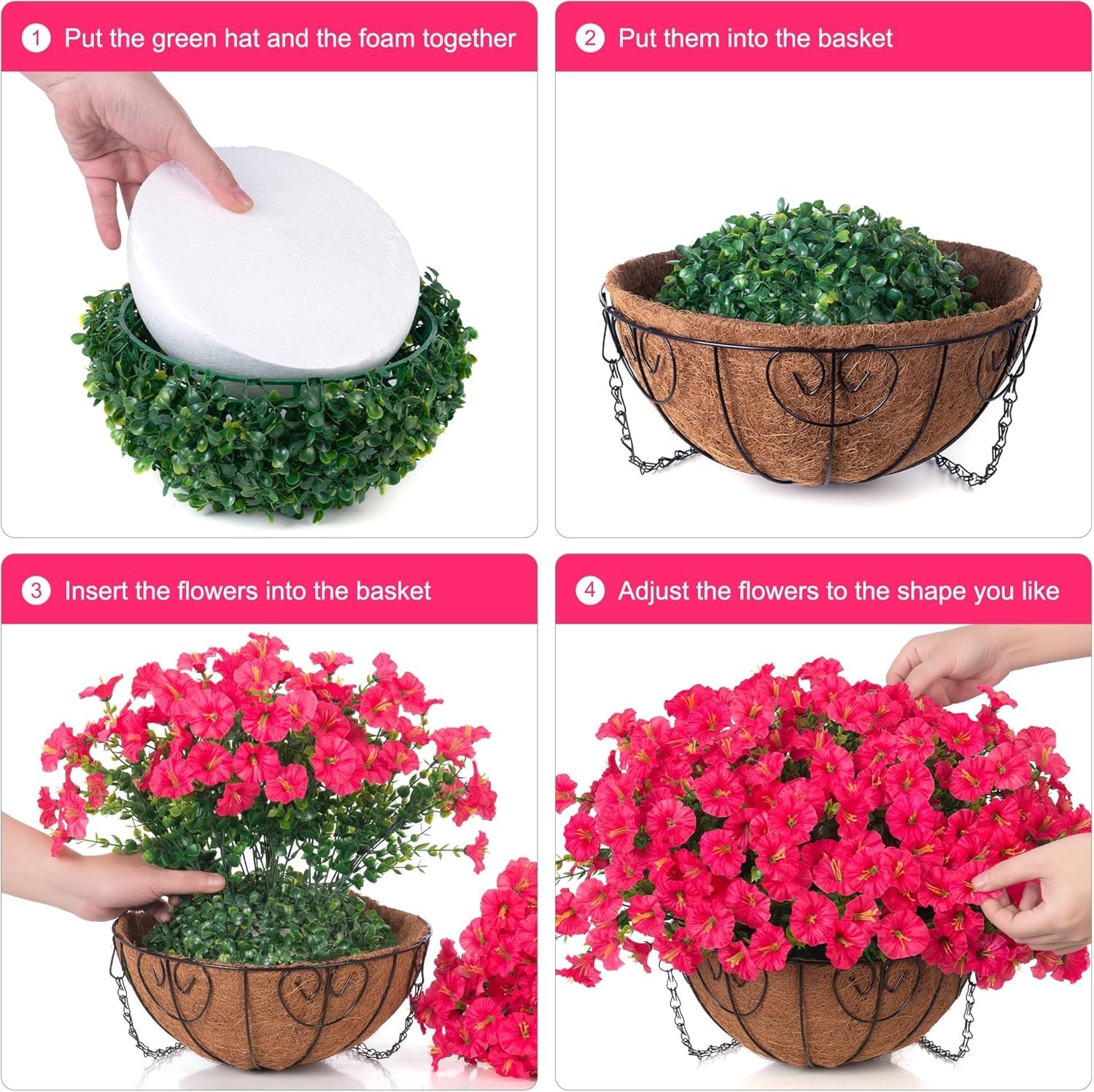 Artificial Faux Hanging Plants Flowers Basket for Outdoor Outside Spring Summer