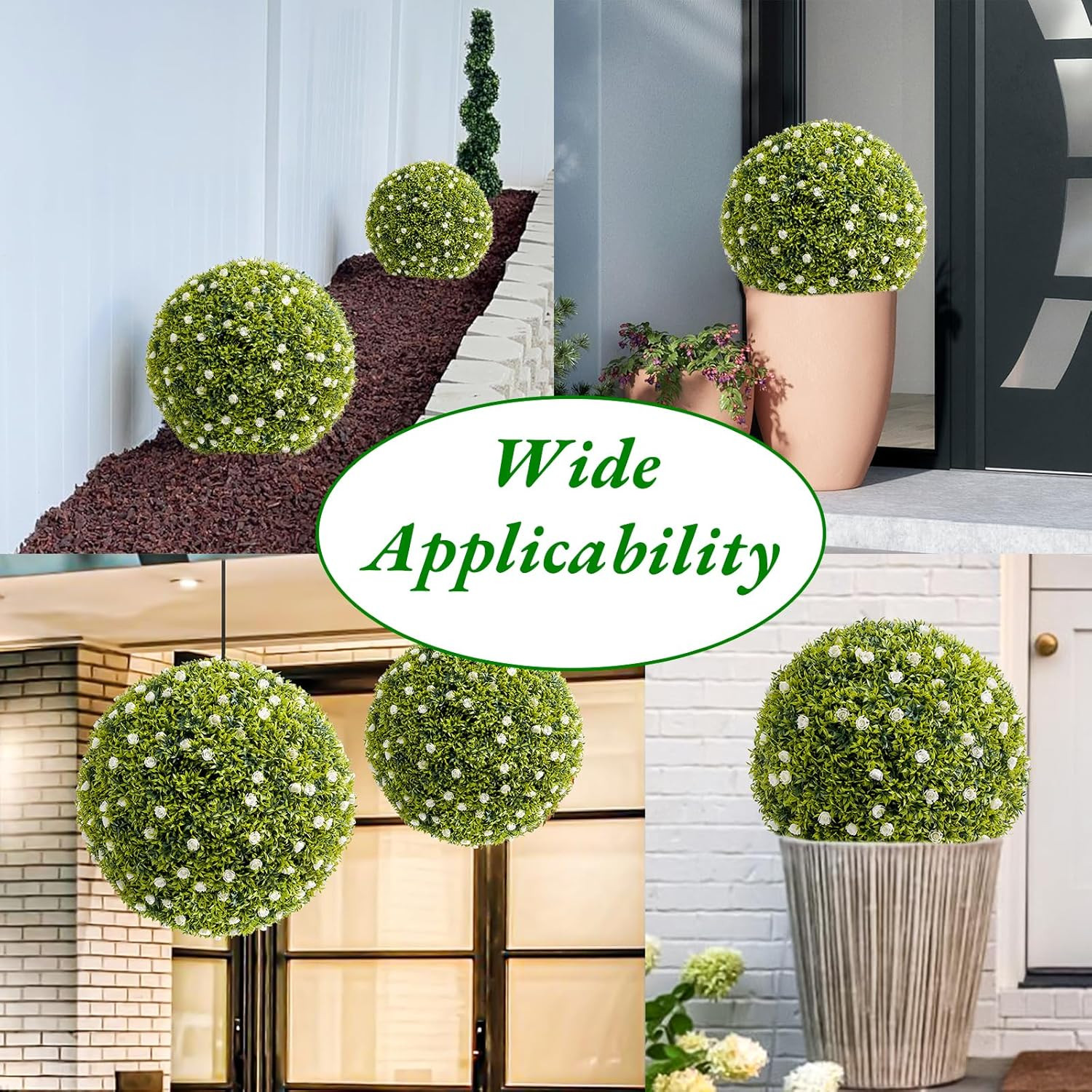 20.5″ Artificial Boxwood Topiary Ball Set of 2 with White Flowers for Home Decor
