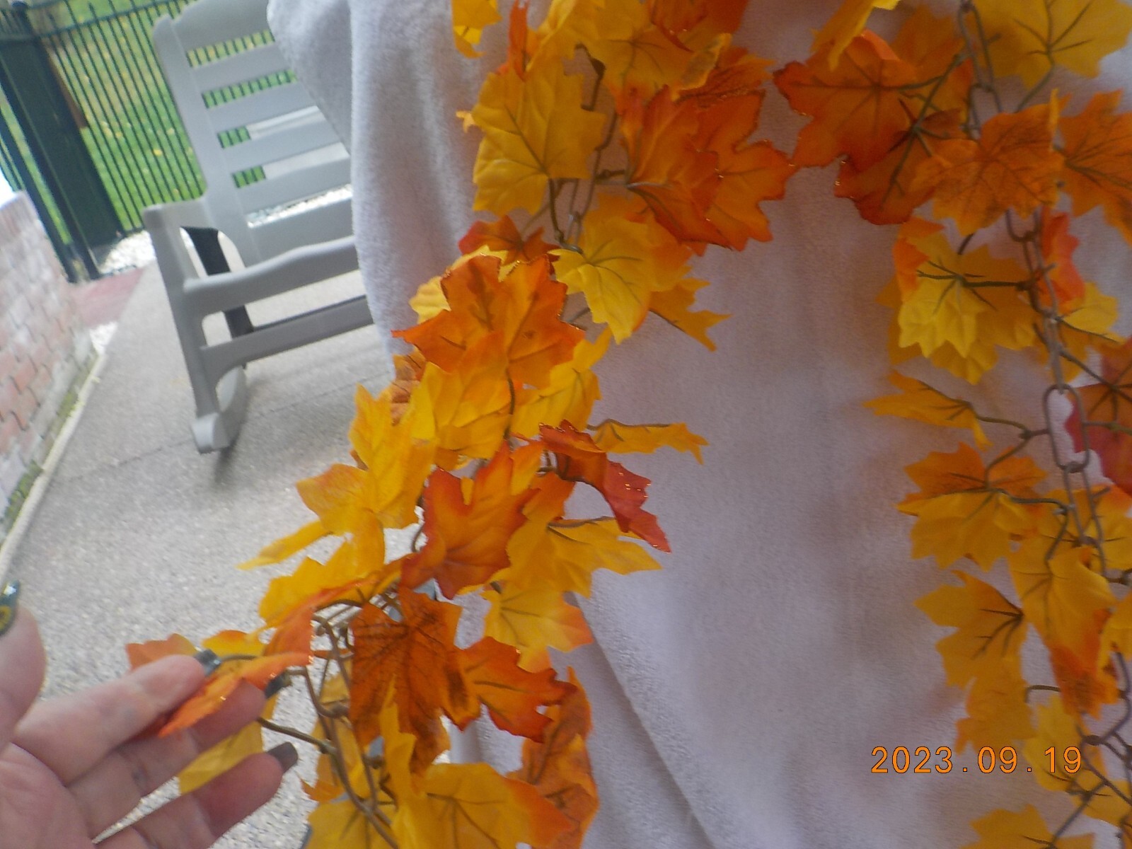 Fall Thanksgiving artificial centerpiece Floral arrangement plus leaf garland