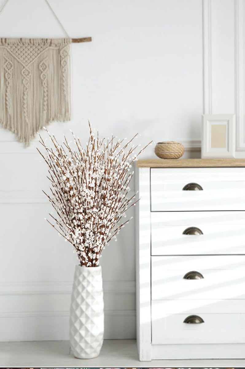 15 PCS 29.5 Inch White Artificial Jasmine Flowers Pussy Willow Fake Branches