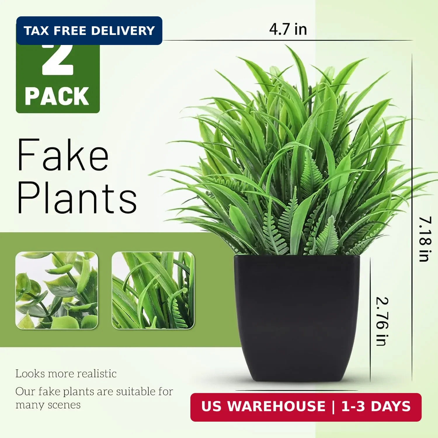 Der Rose 2 Pack Fake Plants Small Artificial Potted Plants Faux Plants Black Bat