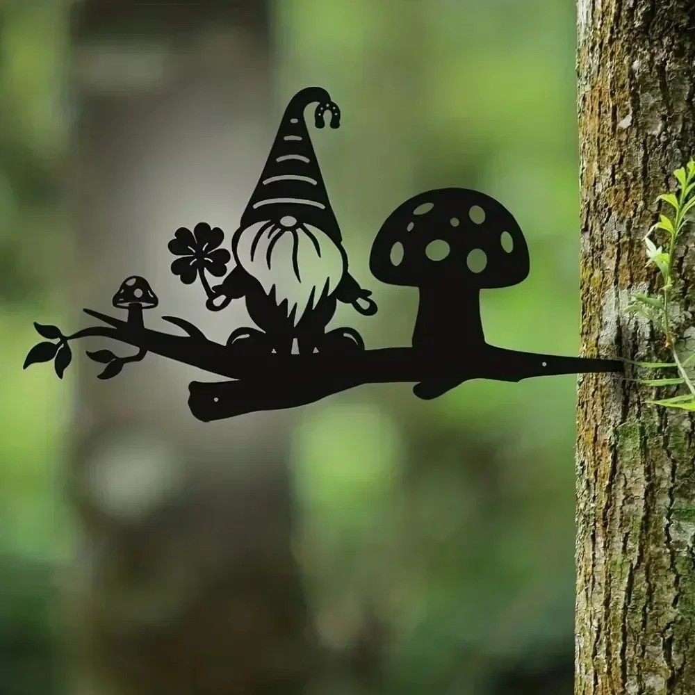 Whimsical Metal Branch Gnome Wall Art – Garden Party Home Decoration