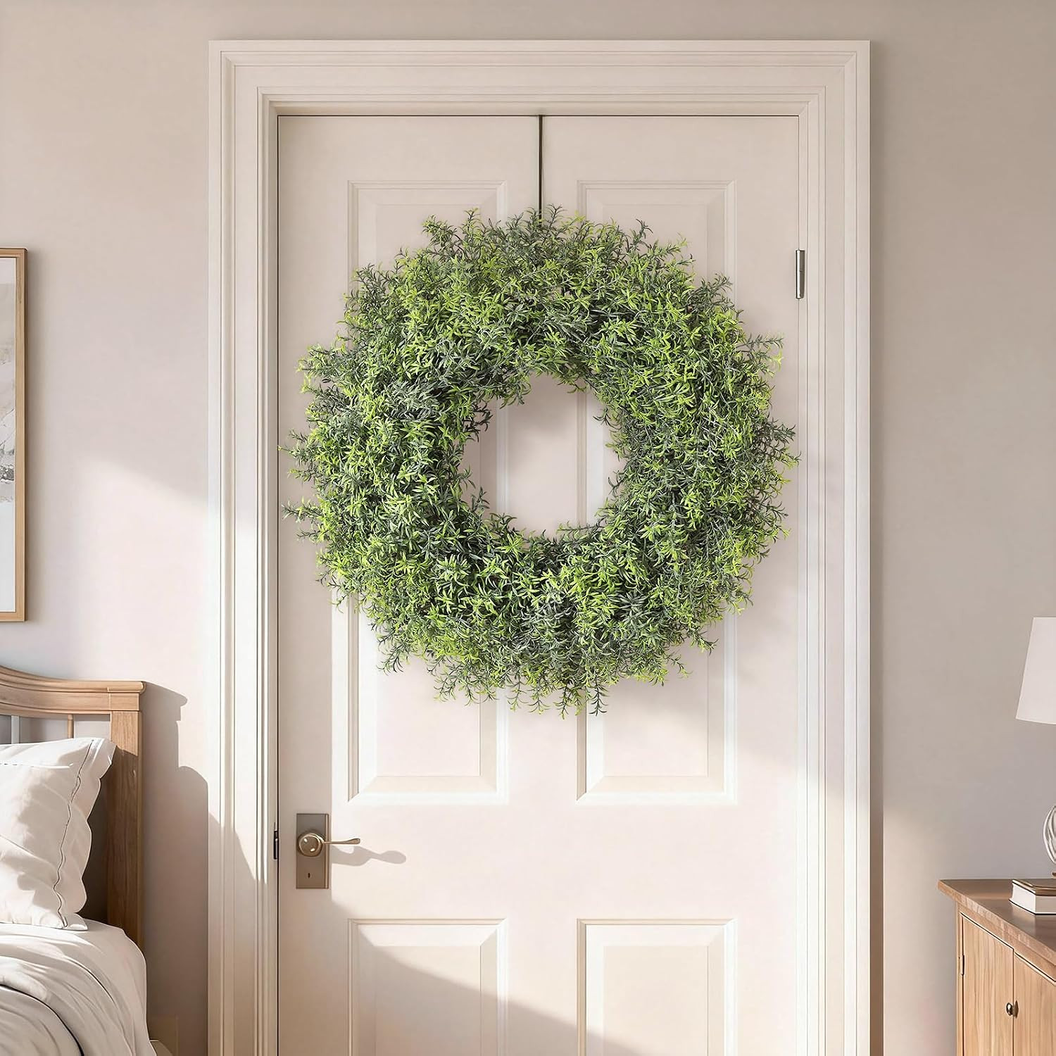 26″ Large Artificial Rosemary Wreath for Front Door – UV Resistant Realistic Ros